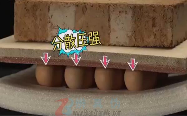 砸砖头时支撑砖头的鸡蛋不会碎是真的。分散了压强两层塑料泡沫，它会起到了缓冲作用——辨真伪网